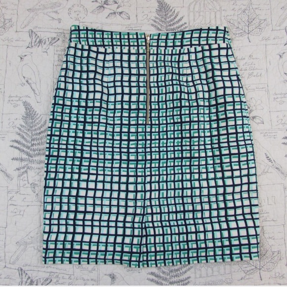 Kate Spade Judy Check Pencil Skirt Green Navy Stretch - Picture 4 of 6